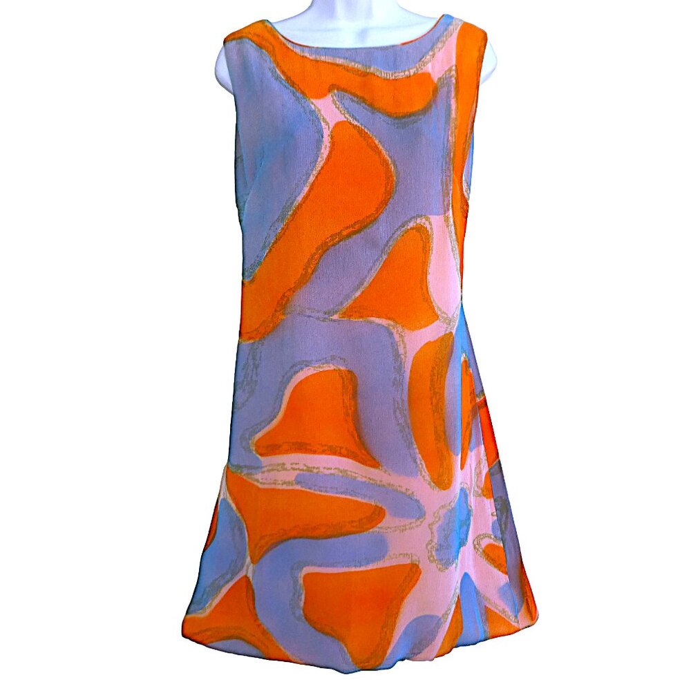 Vintage USA 50s R K Originals Orange Blue Mod Lined Shift Retro Back Zip Union M